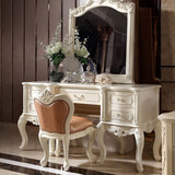 欧式白色雕刻妆台 卧室家具p 美式田园化妆桌 法式实木带抽梳妆台