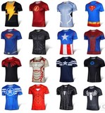 复仇者联盟钢铁侠超人美国队长T恤蜘蛛侠紧身衣男士短袖运动健身