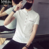 马卢达夏季韩版潮男休闲短袖 男士白色修身t恤青少年棉立领短袖