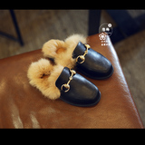 时尚濑兔毛儿童皮鞋2015冬季男童棉拖鞋加绒 韩版一脚蹬女童鞋