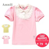 安奈儿女童装夏季款 专柜正品 翻领短袖T恤针梭织衫AG521309