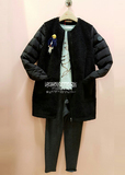 韩国代购15冬新款正品LOGO羊羔毛拼接女加厚保暖黑羽绒服