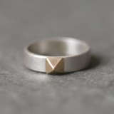 美国设计师Michelle 纯银14k黄金中性男士简约订婚戒指 金字塔