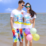 2016款个性婚纱海边度假蜜月沙滩男女夏季情侣装短袖t恤短裤套装