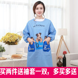 韩版一体式可爱卡通围裙长袖防污厨房成人罩衣女士家居反穿衣带袖