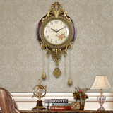 欧式挂钟客厅大号豪华实木仿古黄铜静音时尚创意个性壁挂石英钟表