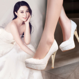韩国公主亮片女高跟婚鞋浅色白色宴会水晶夜店礼服金色婚纱照单鞋