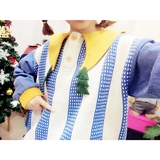韩国ulzzang复古软妹学院原宿少女可爱卡通条纹拼色童趣套头毛衣