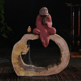 新品创意紫砂人物达摩祖师倒流香炉彩砂树桩根雕搭配香炉茶宠摆件