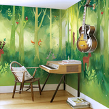 卡通墙纸 儿童房卧室床头墙纸 早教幼儿园大型壁画 可爱动物绿色