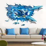 3D墙纸立体墙贴纸创意墙壁装饰品墙上海报客厅沙发卧室贴画海豚鱼