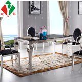 不锈钢餐桌椅组合 大理石钢化玻璃面后现代简约客厅吃饭桌子餐台
