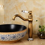 高档欧式浴室全铜面盆青花陶瓷台盆龙头冷热仿古欧式水龙头卫生间