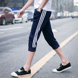 韩国ulzzang裤子原宿风bf三道三条杠男女学生薄款七分跑步运动裤