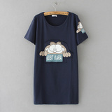 外贸原单 夏季新款韩版女装卡通加菲猫中长款宽松短袖连衣裙T恤