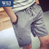 W63夏季格子短裤男夏天休闲五分裤韩版修身5分中裤潮流男士沙滩裤
