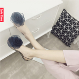 2016新款韩版夏天居家平底塑料凉拖鞋女可爱花朵个性透明水晶凉鞋