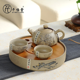 旅行茶具套装干泡盘旅行便携式一壶二杯功夫茶整套粗陶老岩泥包