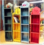 地中海实木书柜书架儿童书柜松木书橱置物柜自由组合彩色储物柜
