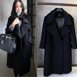 冬装新款韩国毛呢外套中长款加厚宽松羊绒羊毛呢子大衣女装黑色
