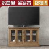 美式电视机柜高款做旧全实木水曲柳电视柜法式复古小户型卧室定制