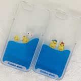 韩国新款iphone6plus手机壳5s游泳大小黄鸭子流动液体流水外壳套