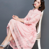 春夏女装2016新款气质韩版修身夏季长裙仙女春装蕾丝长袖连衣裙子