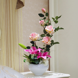 高品质仿真玫瑰花客厅 假花套装绢花摆设盆栽装饰花塑料花插花