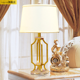 美式复古创意台灯简约现代水晶卧室床头灯欧式客厅书房装饰台燈金