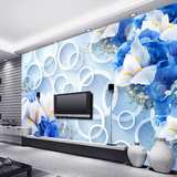无纺布客厅电视背景3d大型墙纸壁画无缝墙布蓝色浪漫花纹个性壁纸