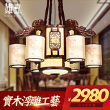 手绘中式客厅吊灯仿古圆形实木福字灯具大气古典餐厅浮雕羊皮灯饰