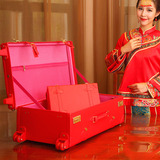 韩国复古子母旅行箱拉杆软箱女款新娘结婚红色皮箱子陪嫁行李箱包