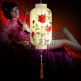 中式布艺小吊灯仿古手绘灯笼茶楼过道荷叶灯装饰灯东南亚古典艺术