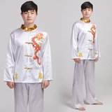 成人男二胡服装中国风武术打鼓舞服白色舞蹈演出服合唱服舞台民国