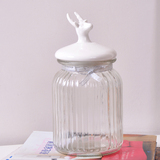 动物瓶盖玻璃陶瓷储物罐密封罐 高档家居北欧美式乡村摆件