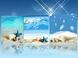 数字油画diy手绘数码彩绘客厅风景大幅手绘画蓝色地中海海星水母