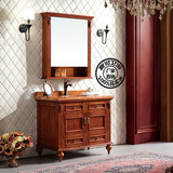 美式乡村浴室柜镜柜落地柜中式简约面盆柜整体橡木实木小户型百城