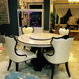 韩式大理石餐桌圆形餐桌带转盘餐桌欧式大理石餐桌椅茶几圆桌接待