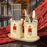 美瓷工坊欧式陶瓷筷子筒套装创意沥水筷子架双筒筷子笼防霉带托盘