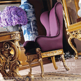 新古典 餐椅 紫色真丝面料 金箔雕刻 做旧餐椅 意大利 欧式奢华