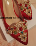 红色新娘鞋复古中式婚纱鞋手工镶嵌秀禾旗袍水钻高跟鞋婚鞋结婚鞋