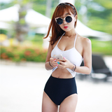 2016新款韩国连体裙式泳衣女保守高腰遮肚显瘦小胸聚拢泳装