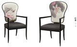 新中式休闲椅 古典时尚印花 布艺实木餐椅售楼会所洽谈形象椅现货