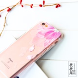 苹果6s 5s se iphone6 plus简约透明粉紫花瓣女手机壳硅胶浮雕套