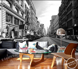 纽约黑白街景3D壁画城市客厅餐厅电视背景墙纸沙发个性壁纸夜景