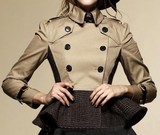 2014秋装新款外套高端女装英伦风羊毛呢荷叶边修身双排扣短款风衣