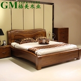 实木床 榆木床1.8米双人床榻榻米床中式婚床原木箱体储物床胡桃色