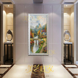 新品欧式风景纯手绘油画客厅有框画餐厅装饰画走廊玄关竖版壁挂画