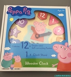 英国PeppaPig佩佩猪木制时钟认知时间玩具儿童卡通数字益智积木