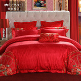 堂皇家纺刺绣提花婚庆床上用品十件套大红色床单式套件中式古典风
